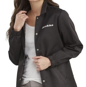 DICKIES WOMENS '67 TWILL COACHES JACKET SMALL BLACK WITH WHITE DICKIES LOGO NWOT